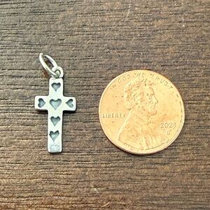 Vintage Sterling Silver 925 Christian CROSS CHARM Religious Pendant Small Hearts
